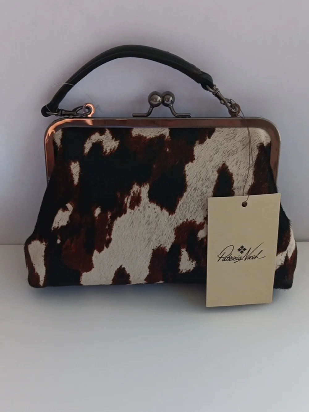 Patrricia Nash Vione Cavalino Cowhide Leather Frame Bag Kisslock Purse NWT
